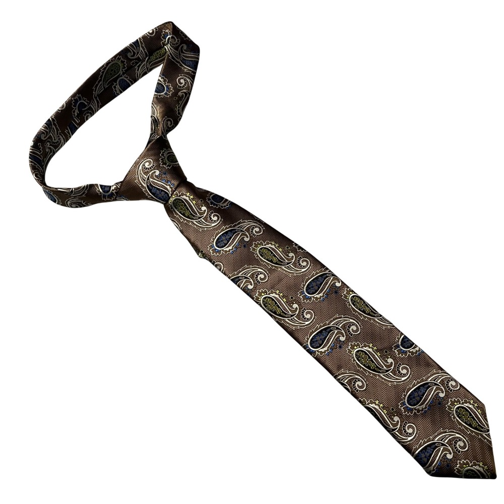 Barcelona Cravatte Mens Brown Paisley Herringbone Microfiber Necktie Tie